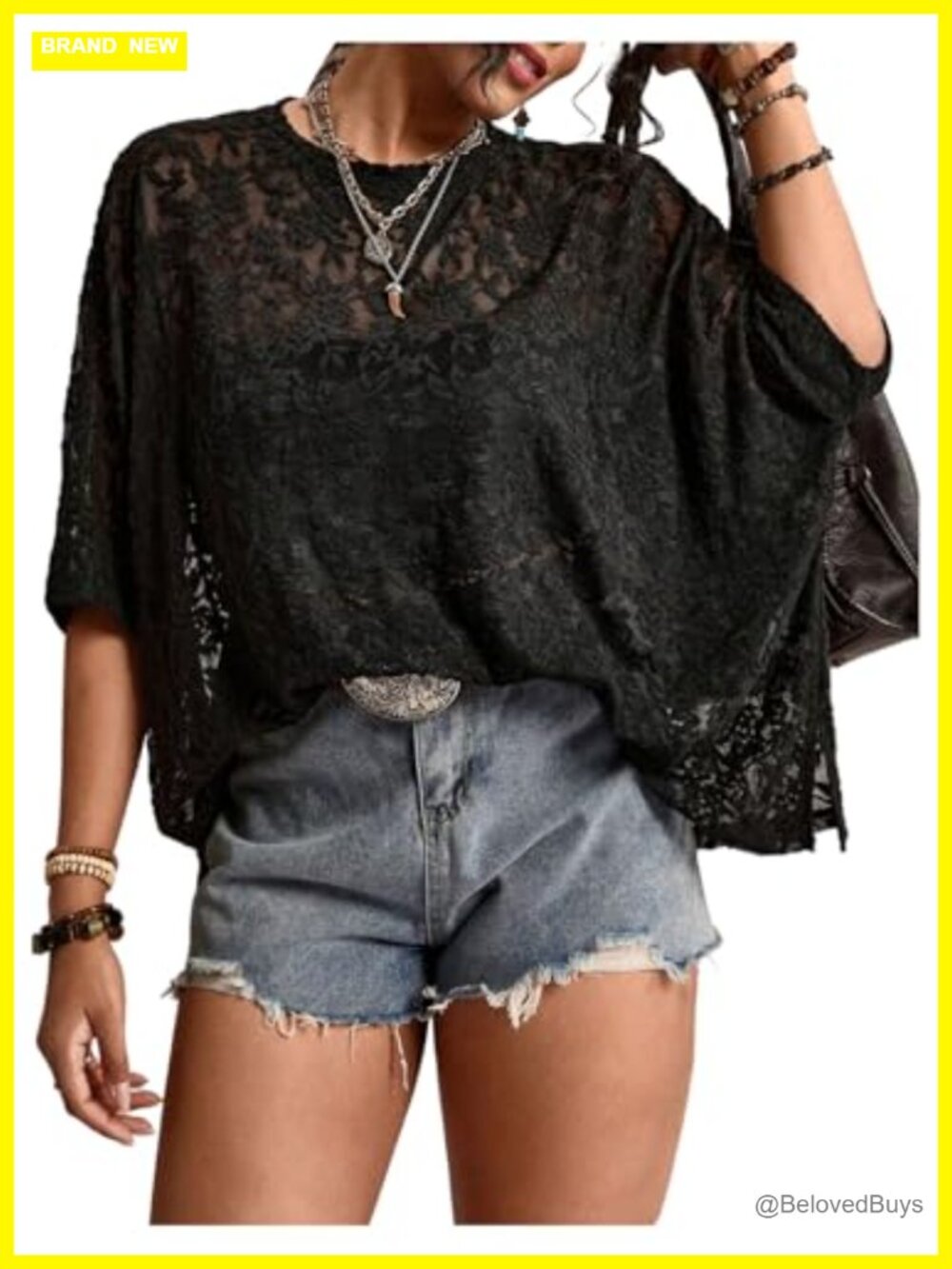 Plus Size Floral Mesh Sheer Lace Top Round Neck Half Sleeve Summer